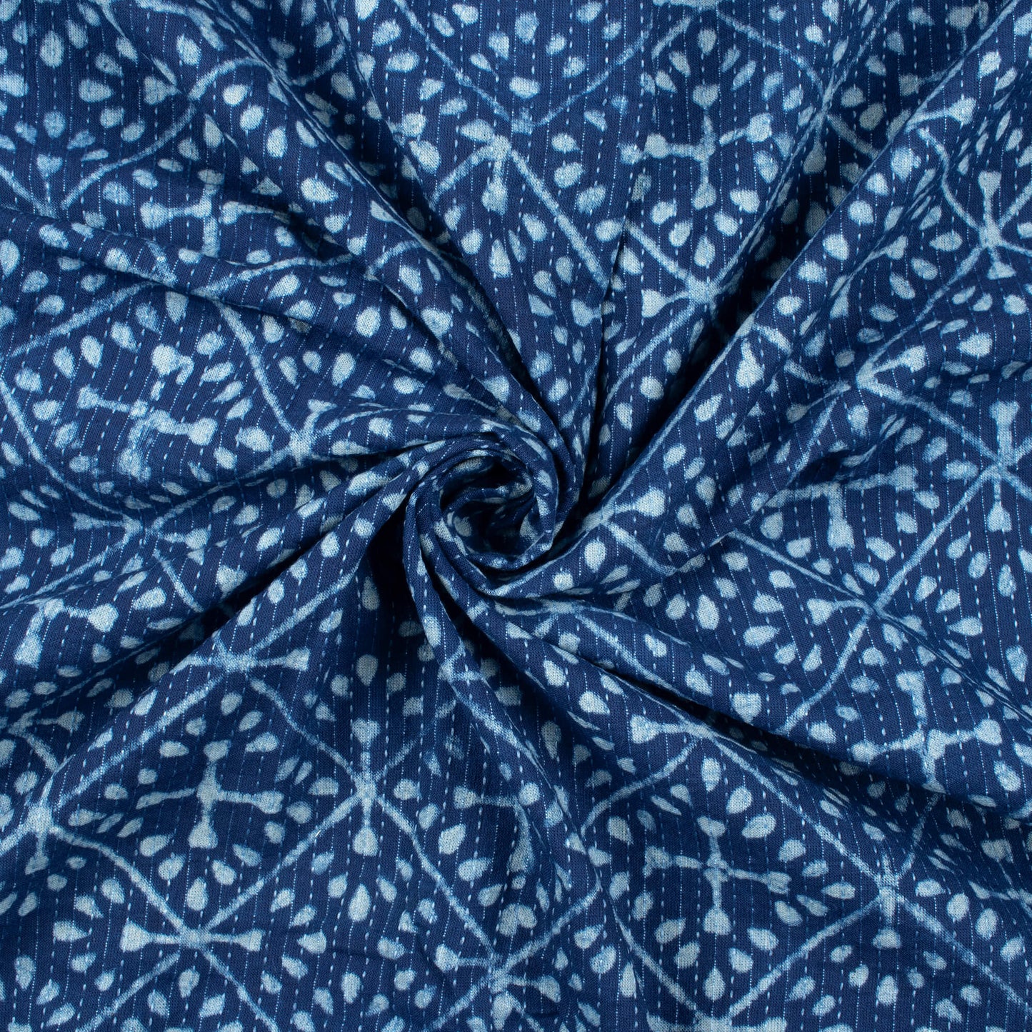 (Cut Piece 0.8 Mtr) Indigo Traditional Pattern Natural Dye Akola Handblock Kantha Cotton Fabric