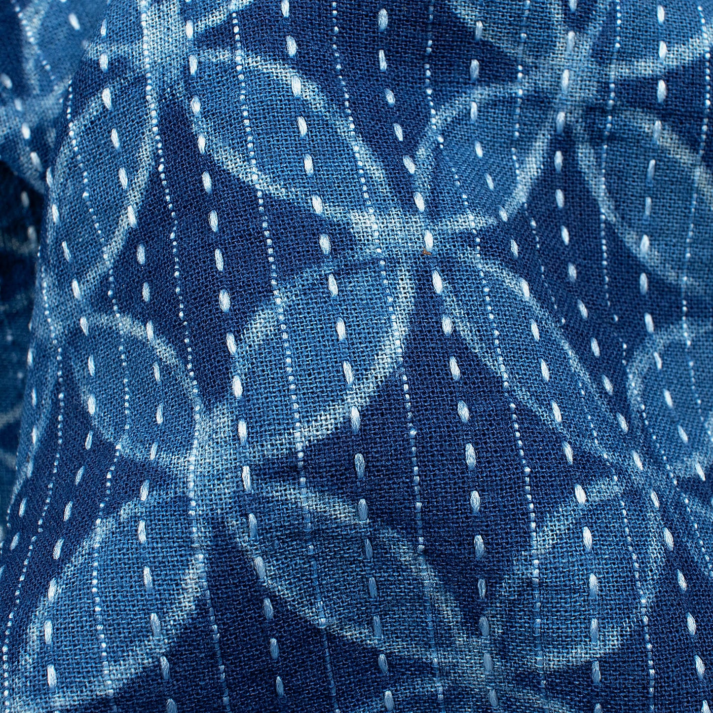 Indigo Traditional Pattern Natural Dye Akola Handblock Kantha Cotton Fabric