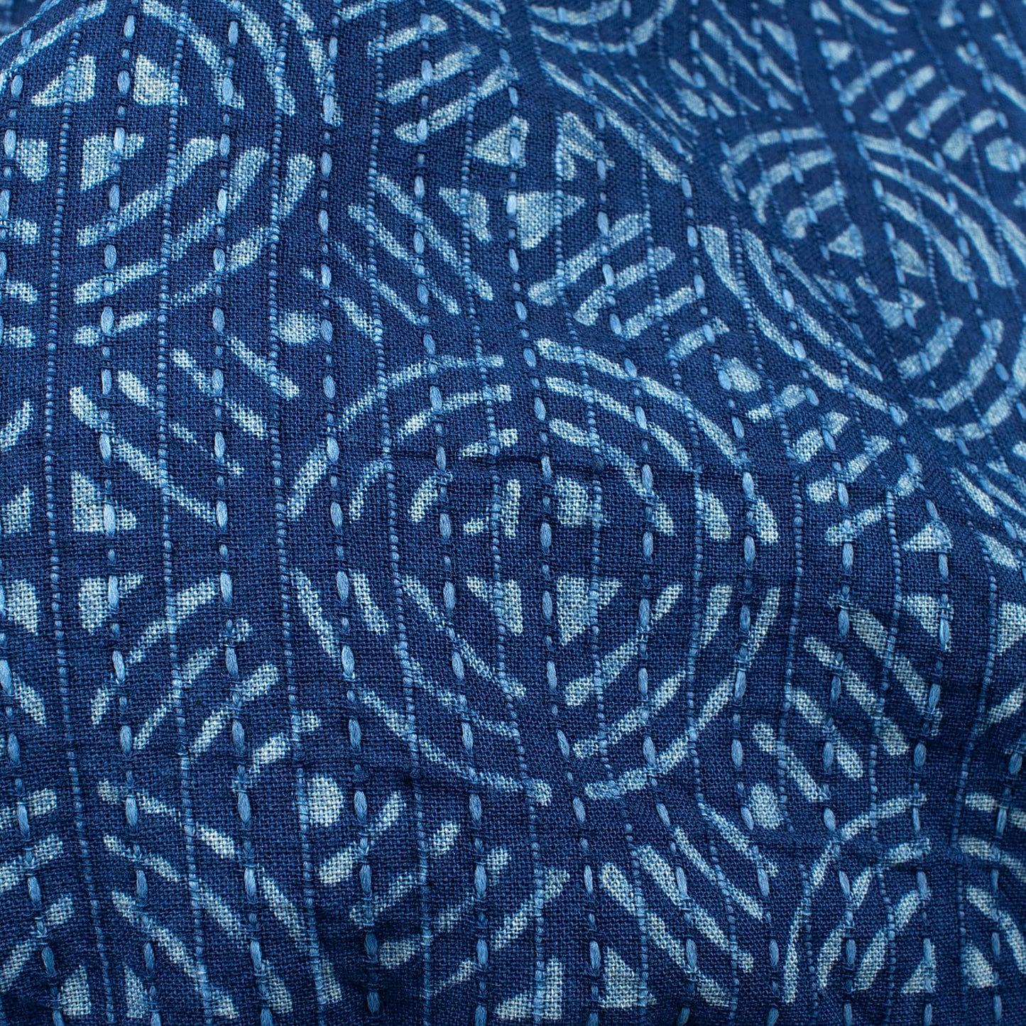 (Cut Piece 1.5 Mtr) Indigo Traditional Pattern Natural Dye Akola Handblock Kantha Cotton Fabric