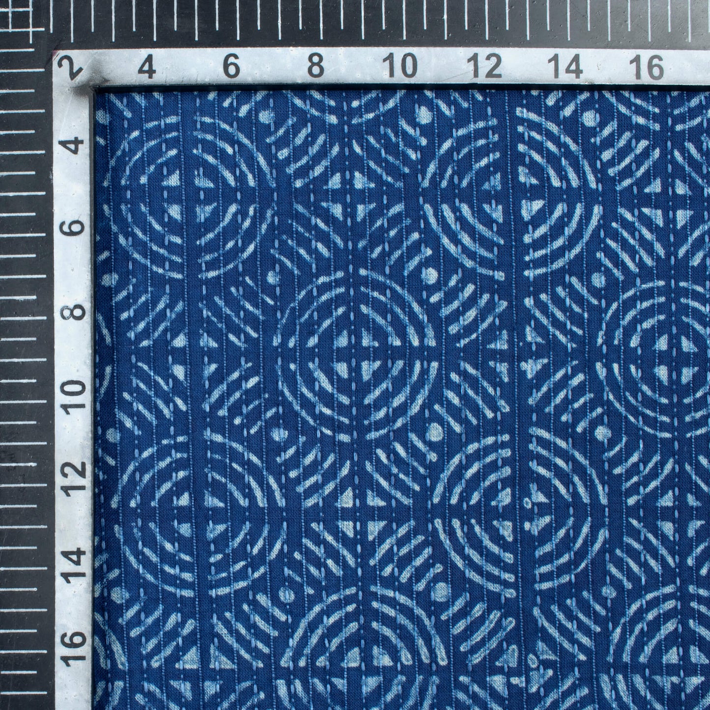 (Cut Piece 1.5 Mtr) Indigo Traditional Pattern Natural Dye Akola Handblock Kantha Cotton Fabric