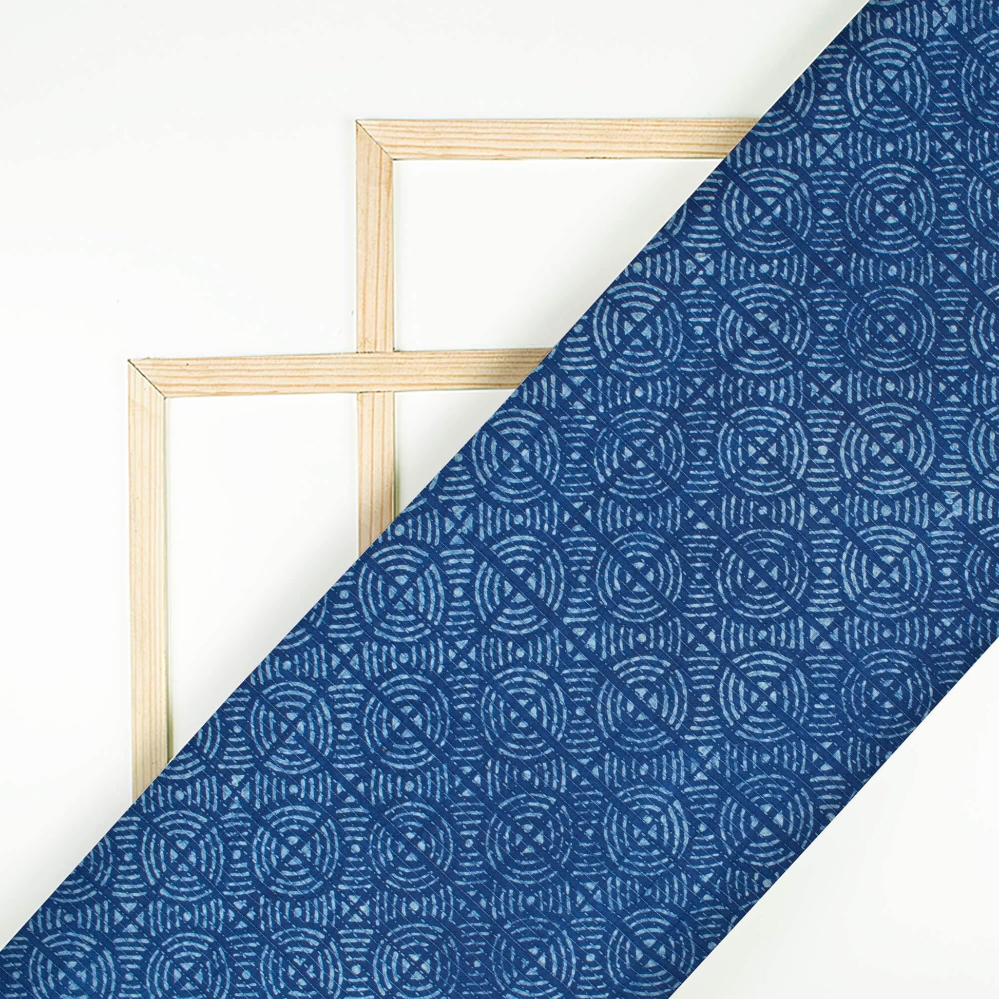 Indigo Traditional Pattern Natural Dye Akola Handblock Kantha Cotton Fabric - Fabcurate