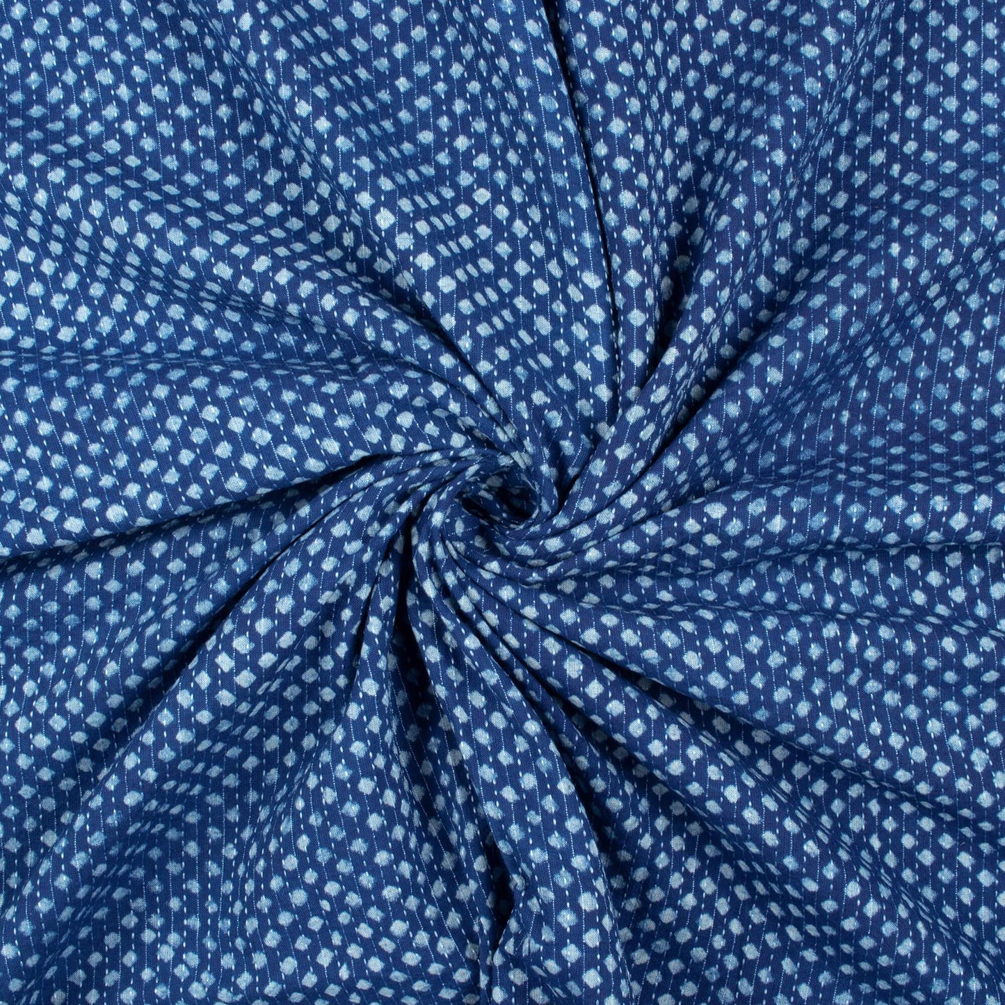 (Cut Piece 0.8 Mtr) Indigo Geometric Pattern Natural Dye Akola Handblock Kantha Cotton Fabric