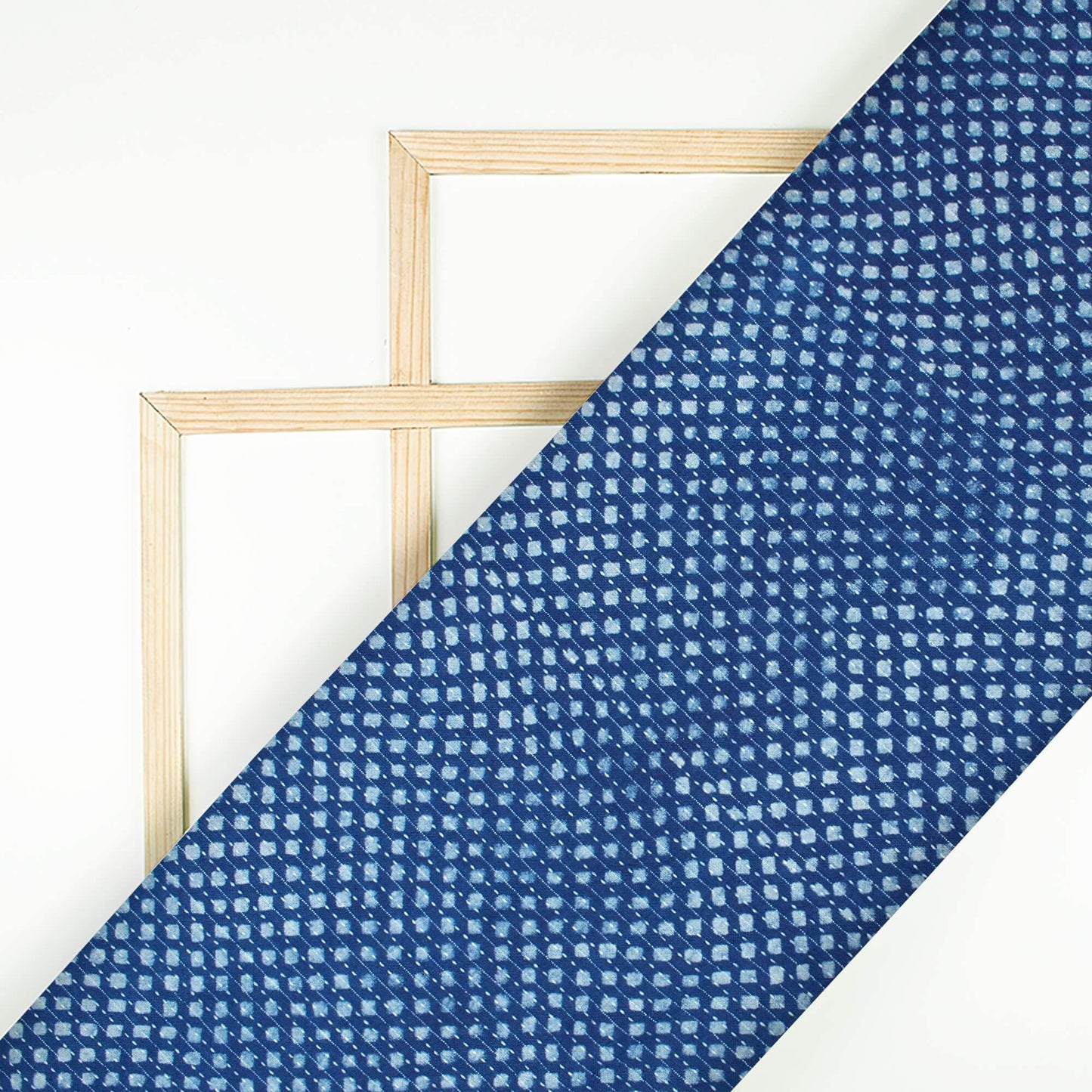 Indigo Geometric Pattern Natural Dye Akola Handblock Kantha Cotton Fabric - Fabcurate
