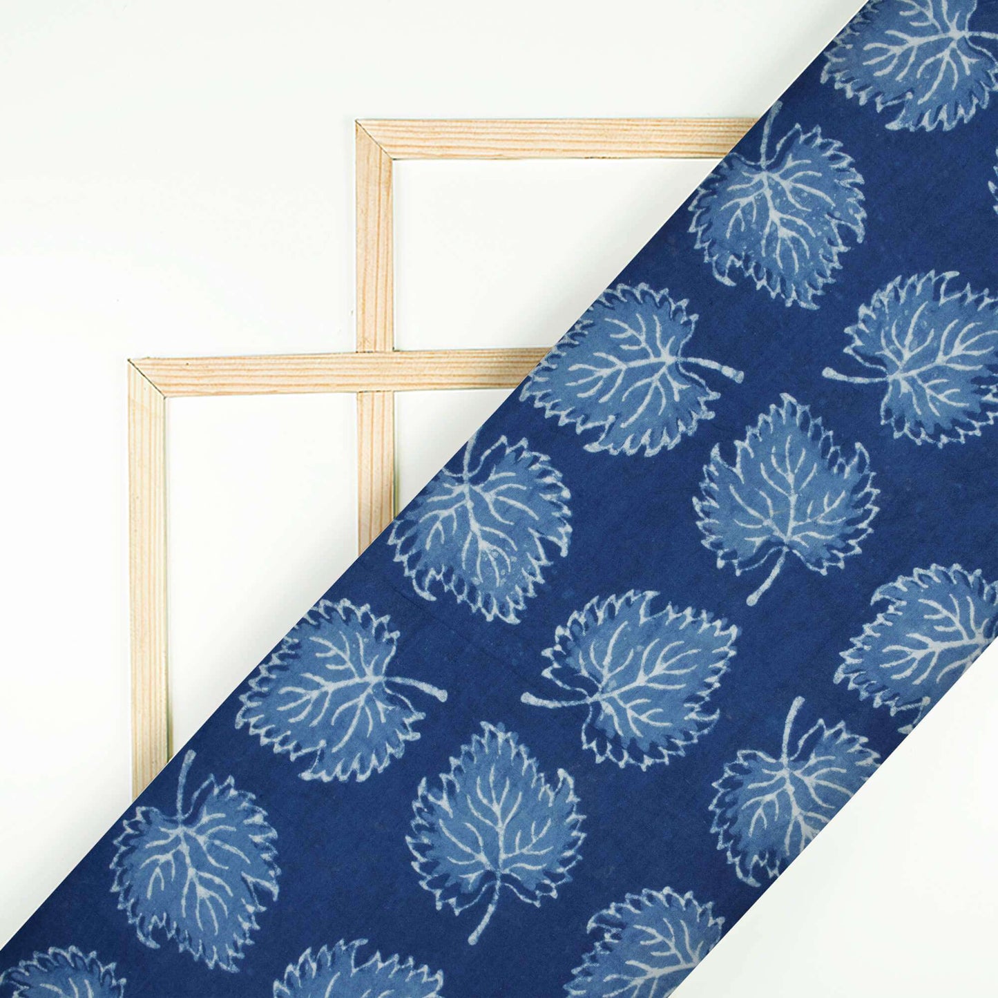 Indigo Leaf Pattern Natural Dye Akola Handblock Cotton Fabric