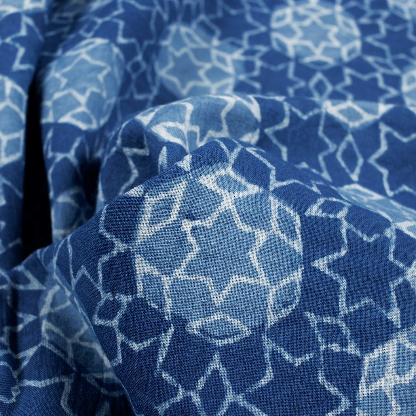 Indigo Geometric Pattern Natural Dye Akola Handblock Cotton Fabric