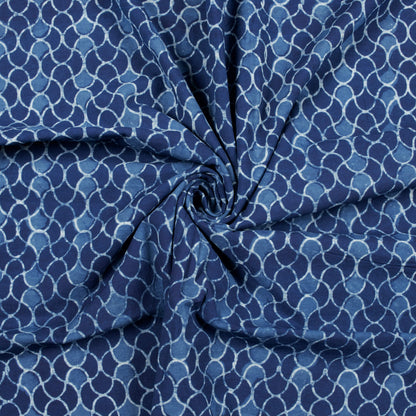 Indigo Trellis Pattern Natural Dye Akola Handblock Cotton Fabric