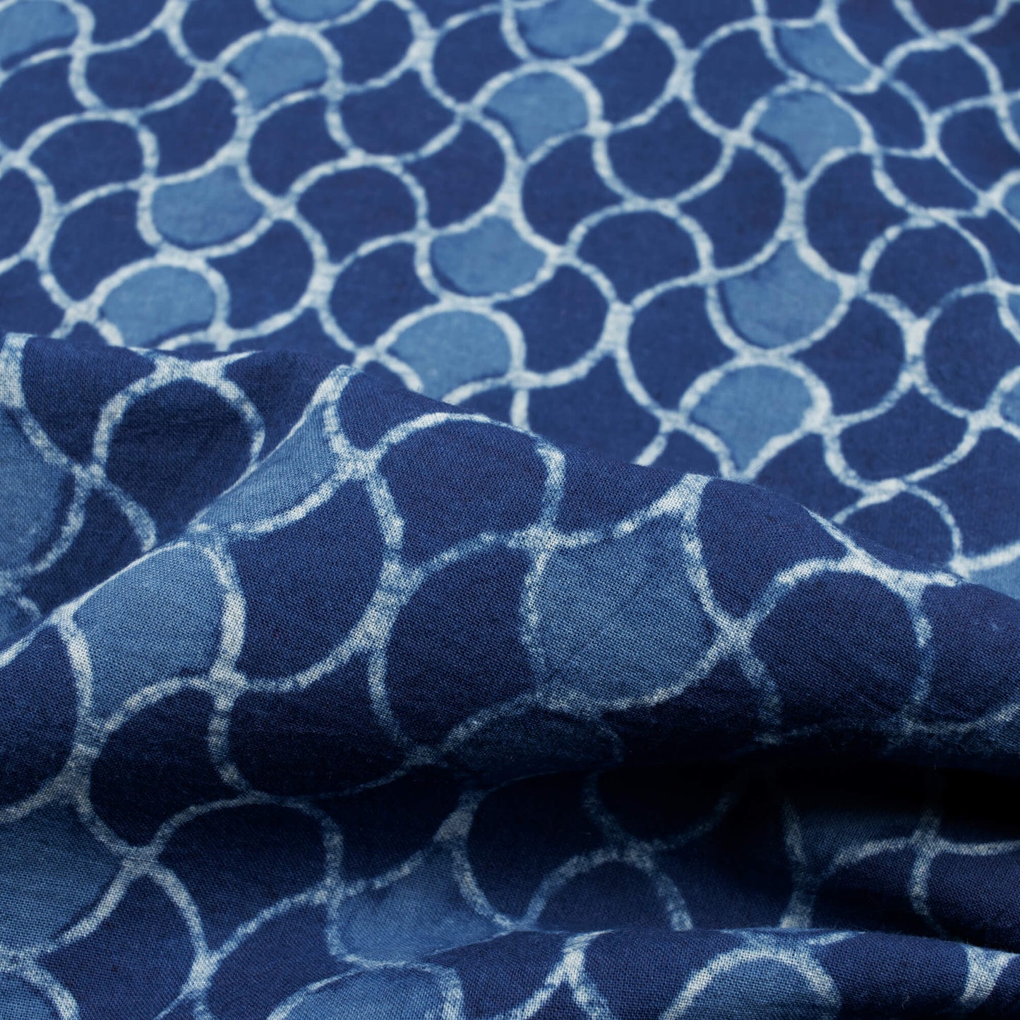 Indigo Trellis Pattern Natural Dye Akola Handblock Cotton Fabric
