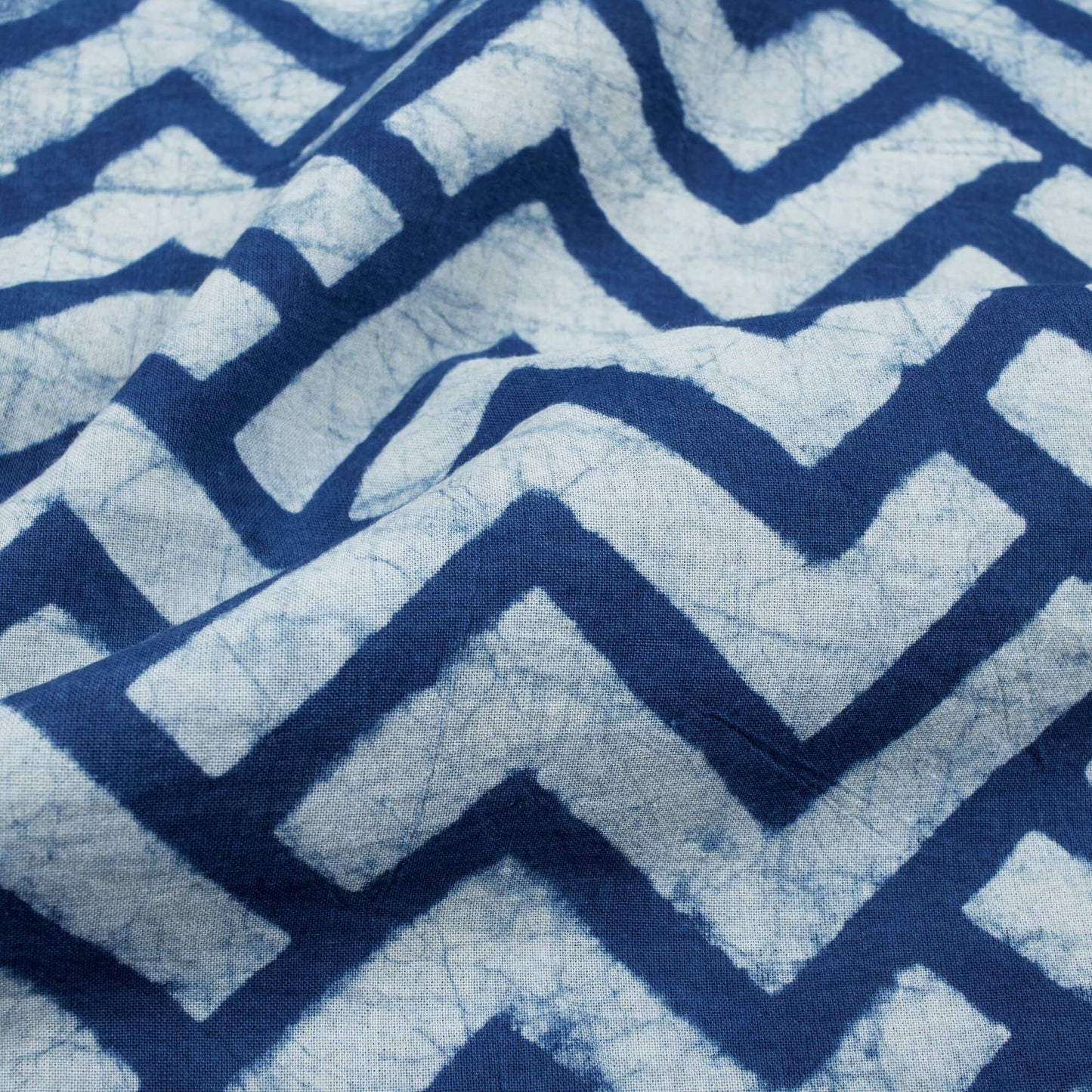 (Cut Piece 1.9 Mtr) Indigo Chevron Pattern Natural Dye Akola Handblock Cotton Fabric