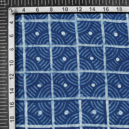 Indigo Geometric Pattern Natural Dye Akola Handblock Cotton Fabric