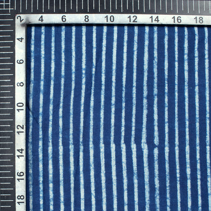Indigo Stripes Pattern Natural Dye Akola Handblock Cotton Fabric