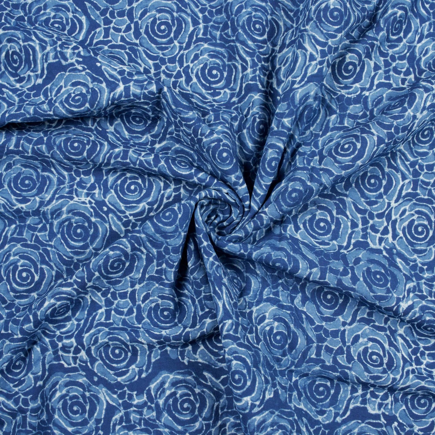 (Cut Piece 2.4 Mtr) Indigo Floral Pattern Natural Dye Akola Handblock Cotton Fabric