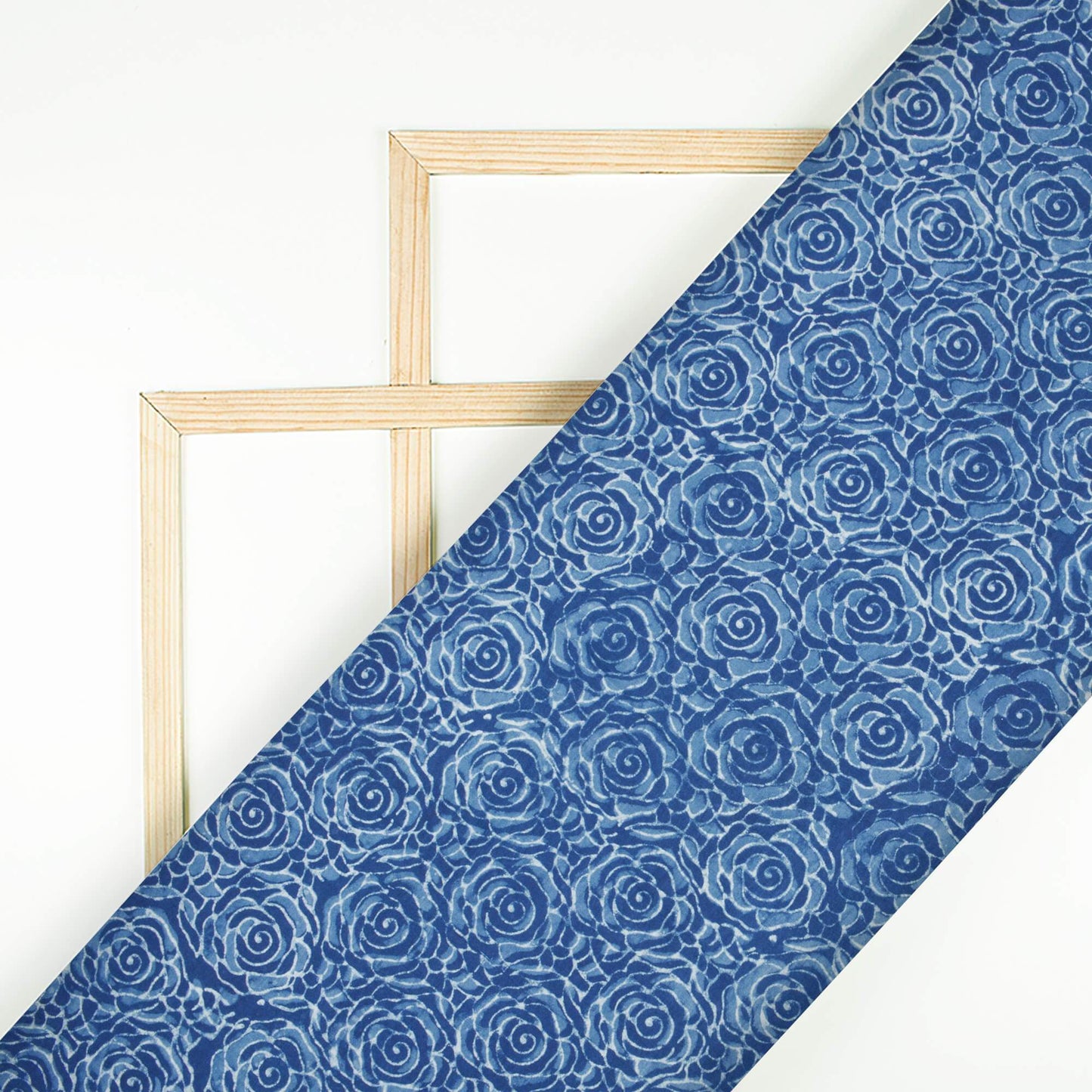 (Cut Piece 2.4 Mtr) Indigo Floral Pattern Natural Dye Akola Handblock Cotton Fabric
