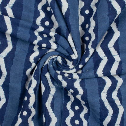 Indigo Chevron Pattern Handblock Cotton Fabric