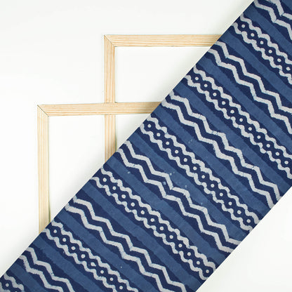 Indigo Chevron Pattern Handblock Cotton Fabric