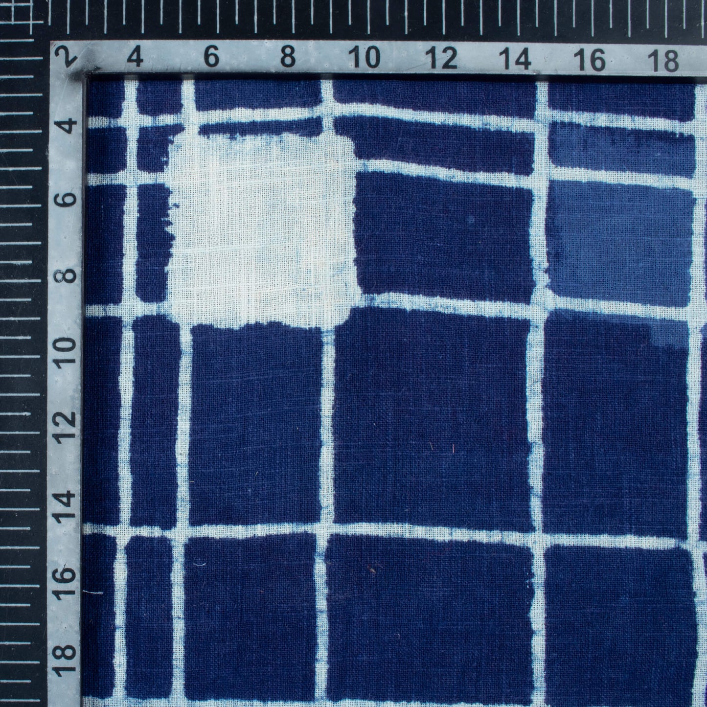 Indigo Geometric Pattern Handblock Cotton Slub Fabric