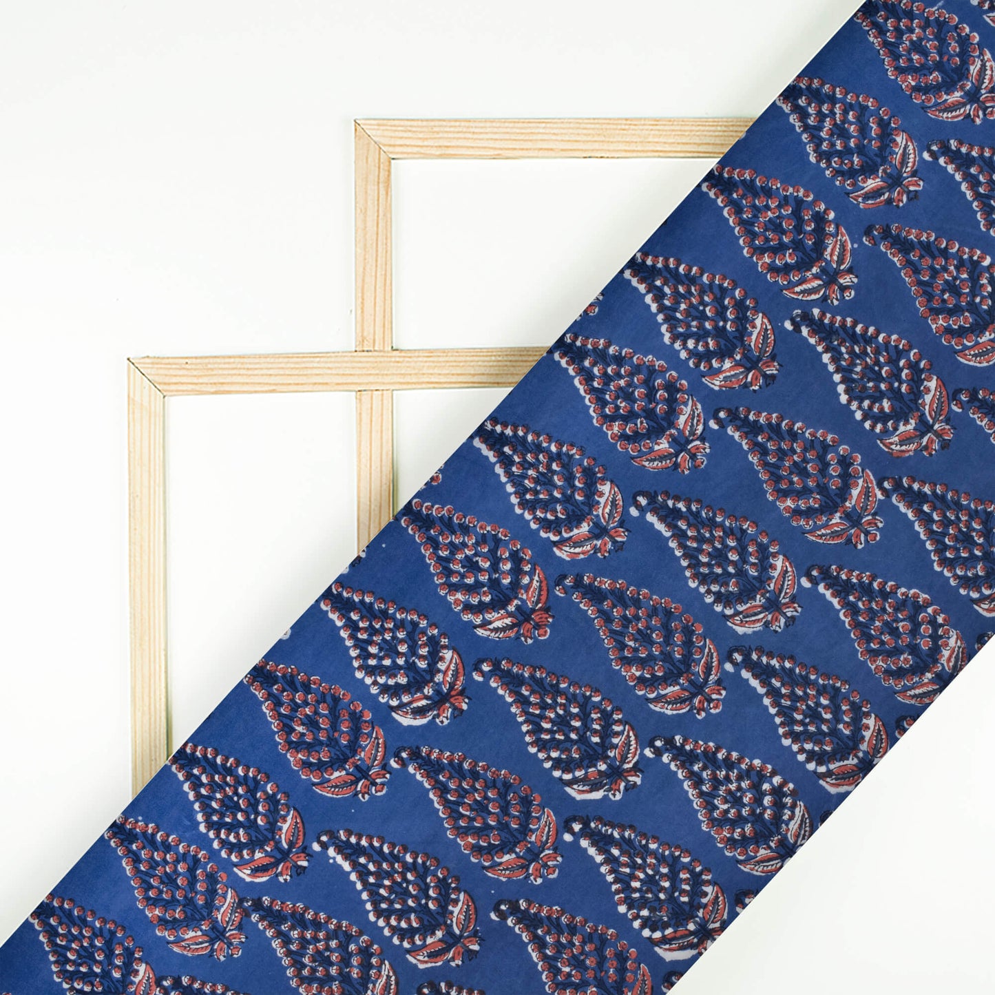 Multi-Color Indigo Floral Pattern Handblock Cotton Fabric