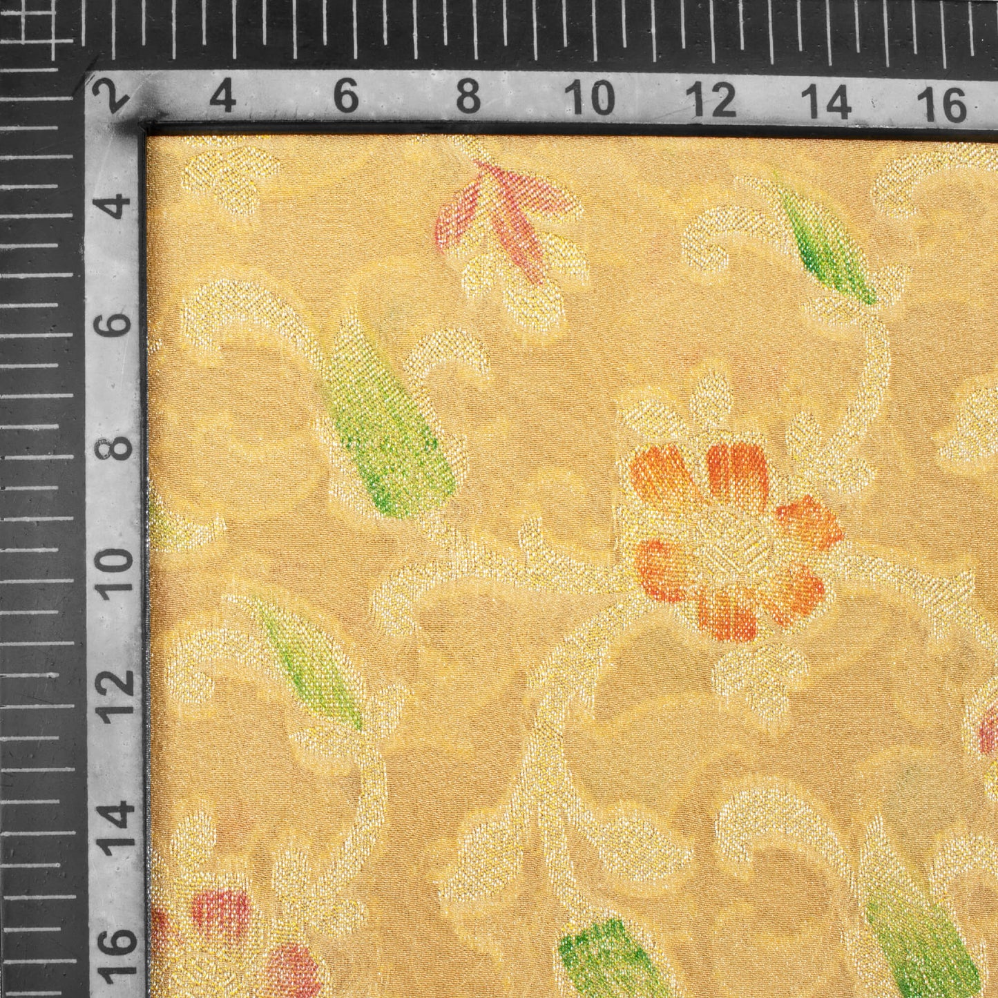 Wheat Beige And Red Floral Pattern Zari Jacquard Banarasi Chiffon Satin Fabric - Fabcurate