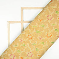 Wheat Beige And Red Floral Pattern Zari Jacquard Banarasi Chiffon Satin Fabric - Fabcurate