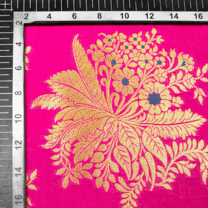 Magenta Pink Floral Pattern Zari Jacquard Banarasi Silk Fabric - Fabcurate