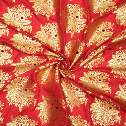 Red Floral Pattern Zari Jacquard Banarasi Silk Fabric