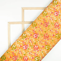 Honey Yellow And Fuchsia Floral Pattern Zari Jacquard Banarasi Silk Fabric