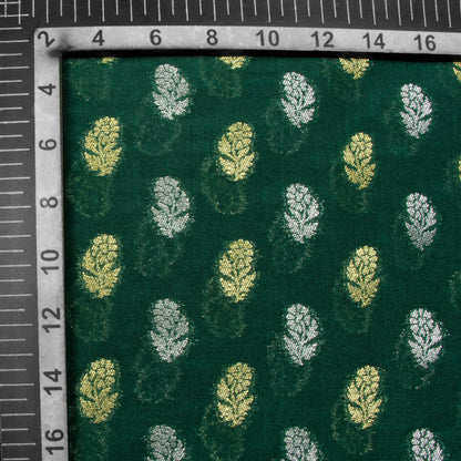 Sacremento Green Floral Pattern Zari Jacquard Banarasi Silk Fabric