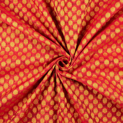 Maroon And Dijjon Yellow Booti Pattern Dual Tone Jacquard Chanderi Slub Fabric - Fabcurate