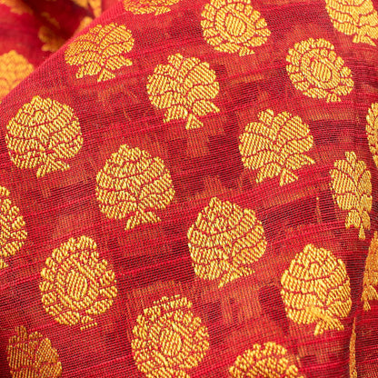 Maroon And Dijjon Yellow Booti Pattern Dual Tone Jacquard Chanderi Slub Fabric - Fabcurate