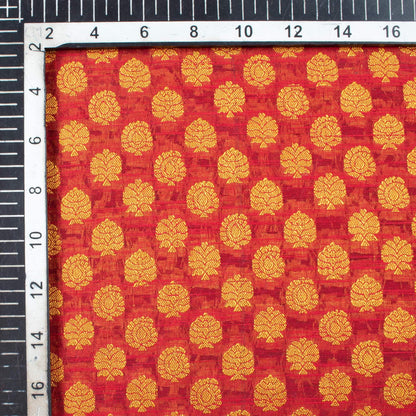 Maroon And Dijjon Yellow Booti Pattern Dual Tone Jacquard Chanderi Slub Fabric - Fabcurate