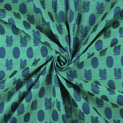 Teal Green And Blue Geometric Pattern Dual Tone Jacquard Chanderi Fabric - Fabcurate