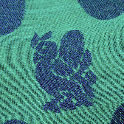 Teal Green And Blue Geometric Pattern Dual Tone Jacquard Chanderi Fabric - Fabcurate