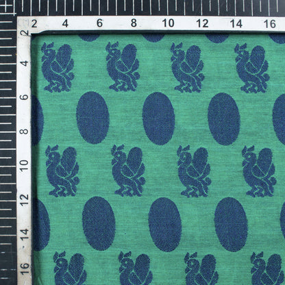 Teal Green And Blue Geometric Pattern Dual Tone Jacquard Chanderi Fabric - Fabcurate