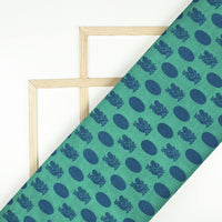Teal Green And Blue Geometric Pattern Dual Tone Jacquard Chanderi Fabric - Fabcurate