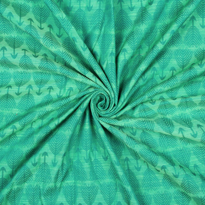 Sea Green Quirky Pattern Dual Tone Jacquard Chanderi Slub Fabric - Fabcurate