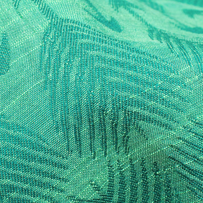 Sea Green Quirky Pattern Dual Tone Jacquard Chanderi Slub Fabric - Fabcurate