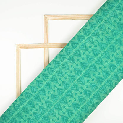 Sea Green Quirky Pattern Dual Tone Jacquard Chanderi Slub Fabric - Fabcurate