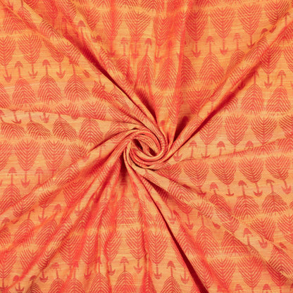 Ginger Orange Quirky Pattern Dual Tone Jacquard Chanderi Slub Fabric - Fabcurate