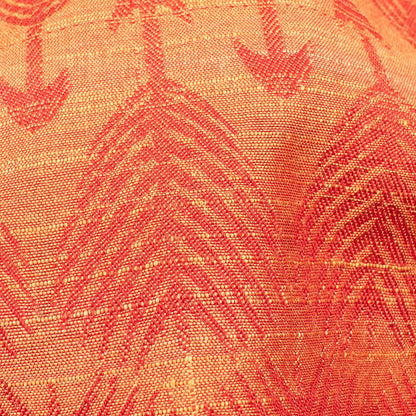 Ginger Orange Quirky Pattern Dual Tone Jacquard Chanderi Slub Fabric - Fabcurate