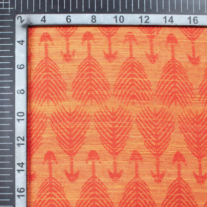 Ginger Orange Quirky Pattern Dual Tone Jacquard Chanderi Slub Fabric - Fabcurate