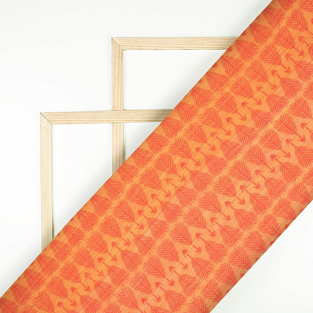 Ginger Orange Quirky Pattern Dual Tone Jacquard Chanderi Slub Fabric - Fabcurate