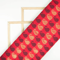 Vermilion Red And Black Paisely Pattern Zari Jacquard Chanderi Fabric - Fabcurate