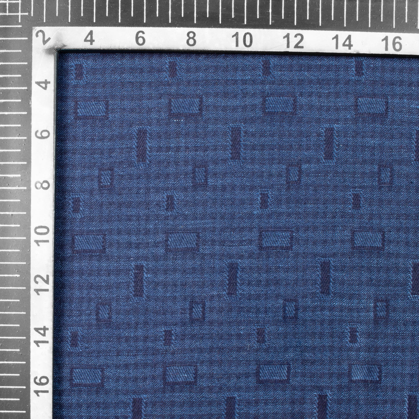 Denim Blue Abstract Pattern Dobby Cotton By Linen Fabric (Width 60 Inches)