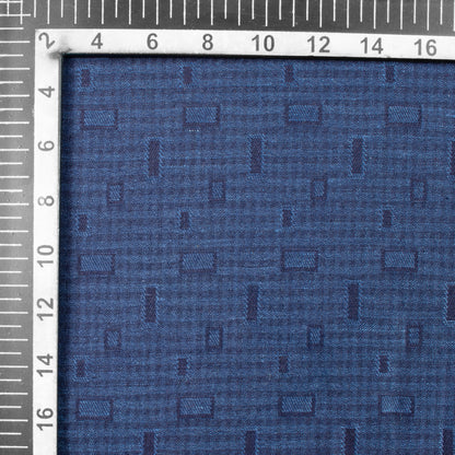 Denim Blue Abstract Pattern Dobby Cotton By Linen Fabric (Width 60 Inches)