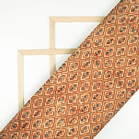 Beige And Cherry Red Geometric Pattern Handblock Kalamkari Cotton Silk Fabric