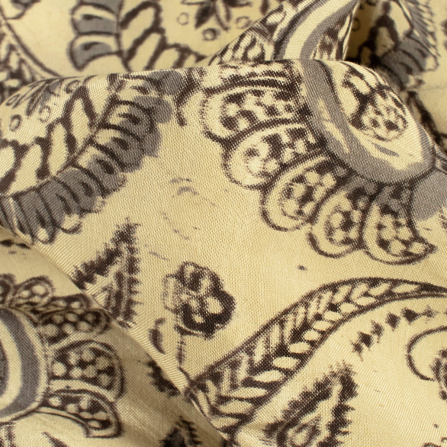 Cream And Lava Grey Floral Pattern Handblock Kalamkari Cotton Silk Fabric