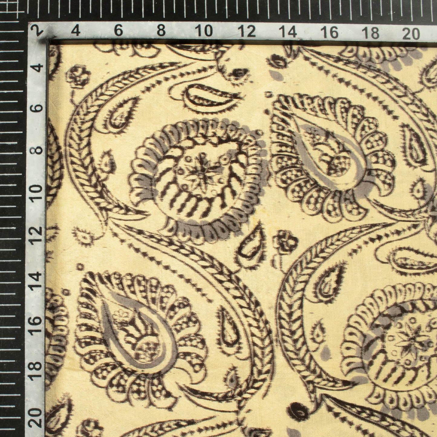 Cream And Lava Grey Floral Pattern Handblock Kalamkari Cotton Silk Fabric