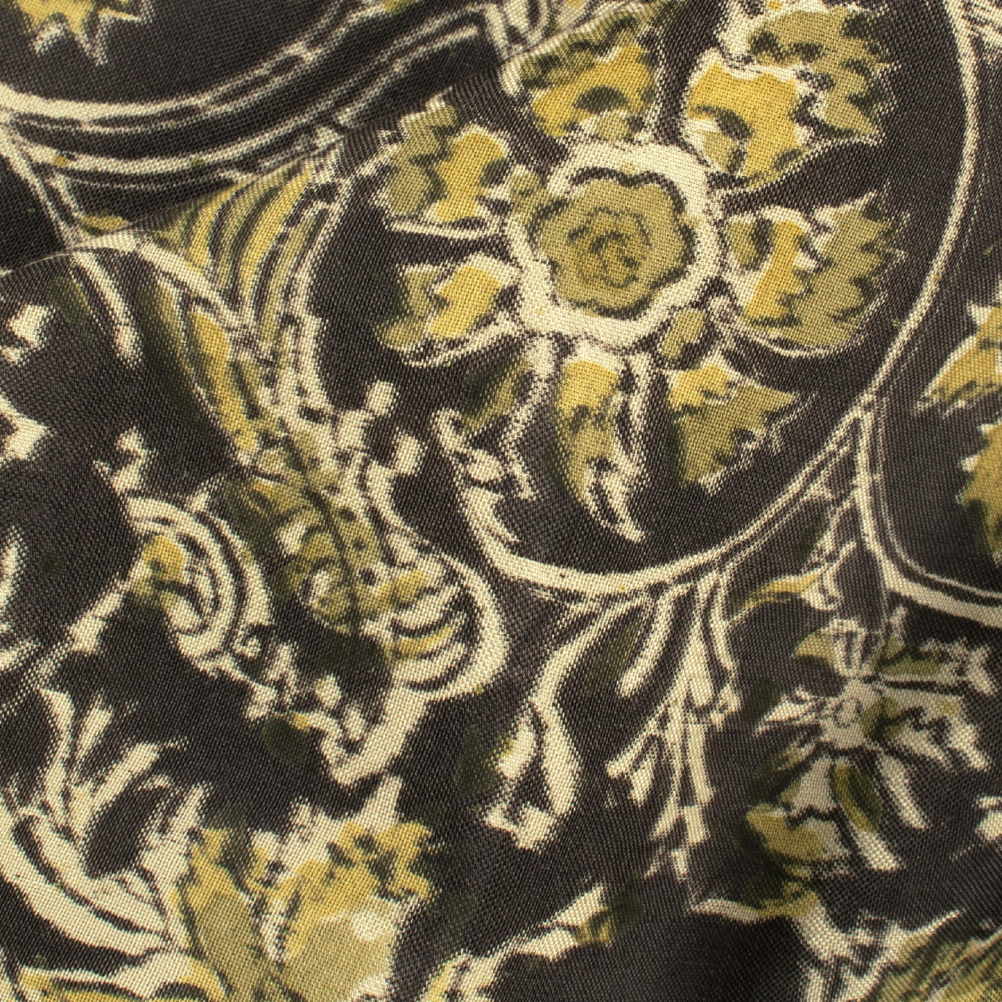 Black And Moss Green Floral Pattern Handblock Kalamkari Cotton Silk Fabric