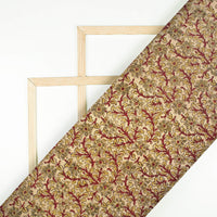 Cream And Blood Red Floral Pattern Handblock Kalamkari Cotton Silk Fabric