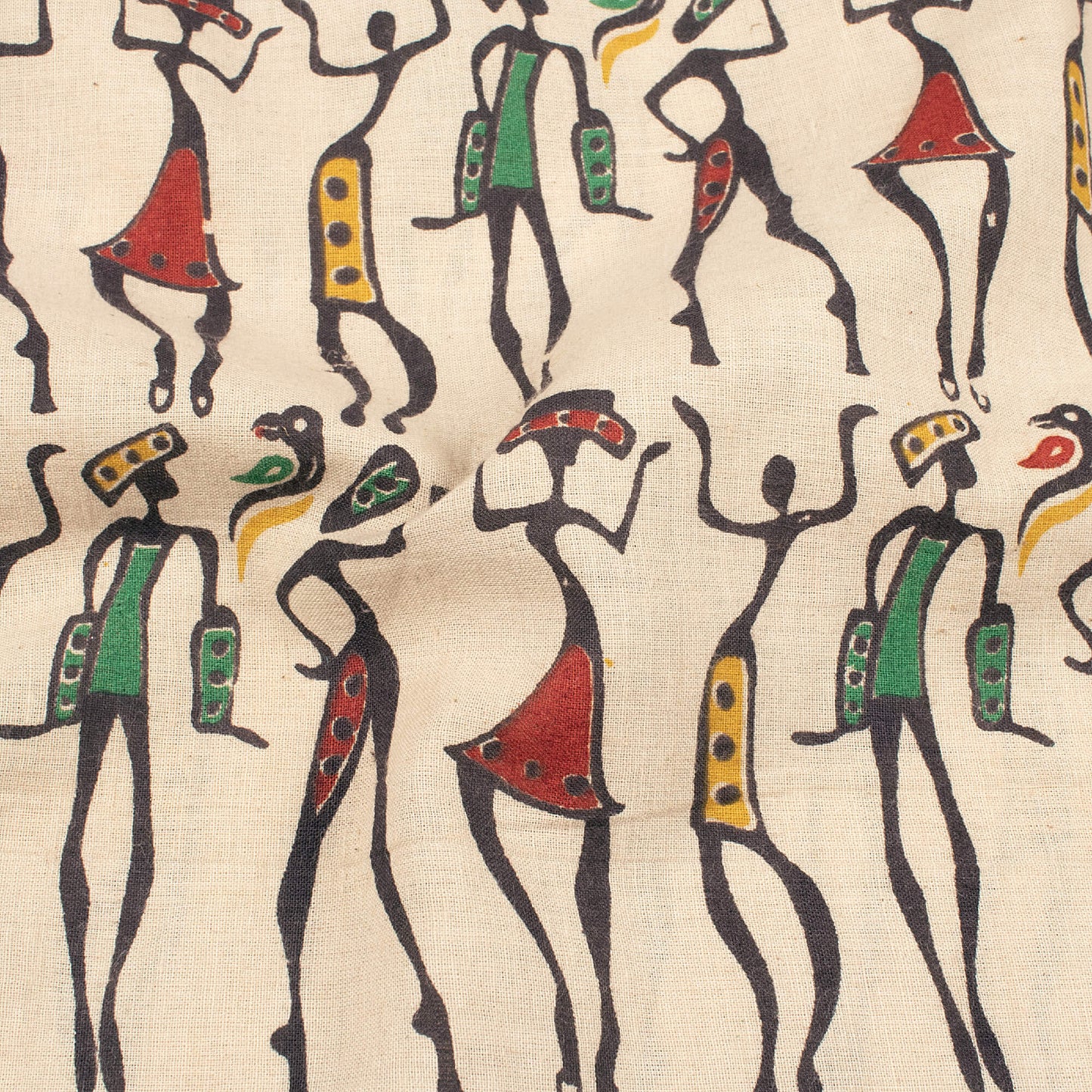Oat Beige And Red Egyptian Pattern Printed Kalamkari Cotton Fabric