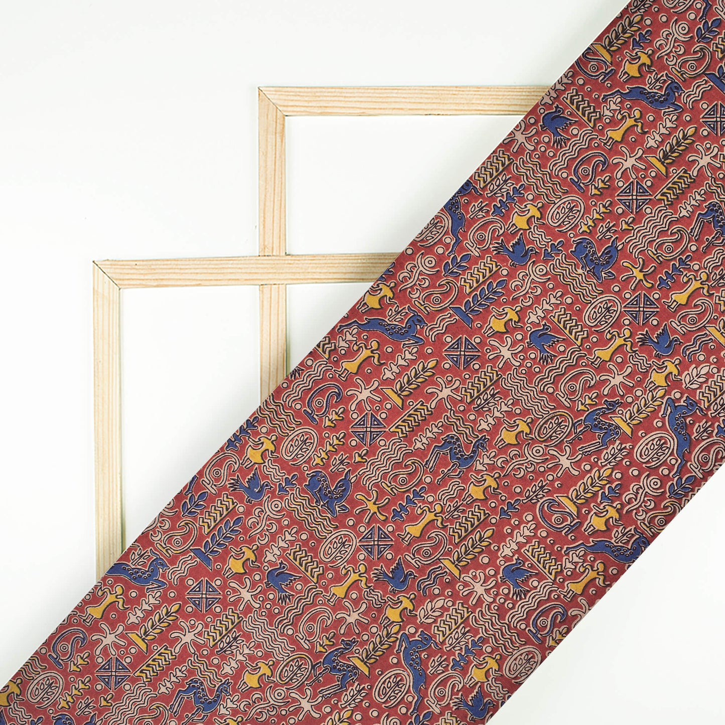 Persian Red And Oxford Blue Egyptian Pattern Printed Kalamkari Cotton Fabric
